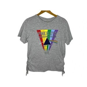 Pink Floyd Women's Grey Graphic Side Tie Short Sleeve Tee‎ T-shirt Sz L Music